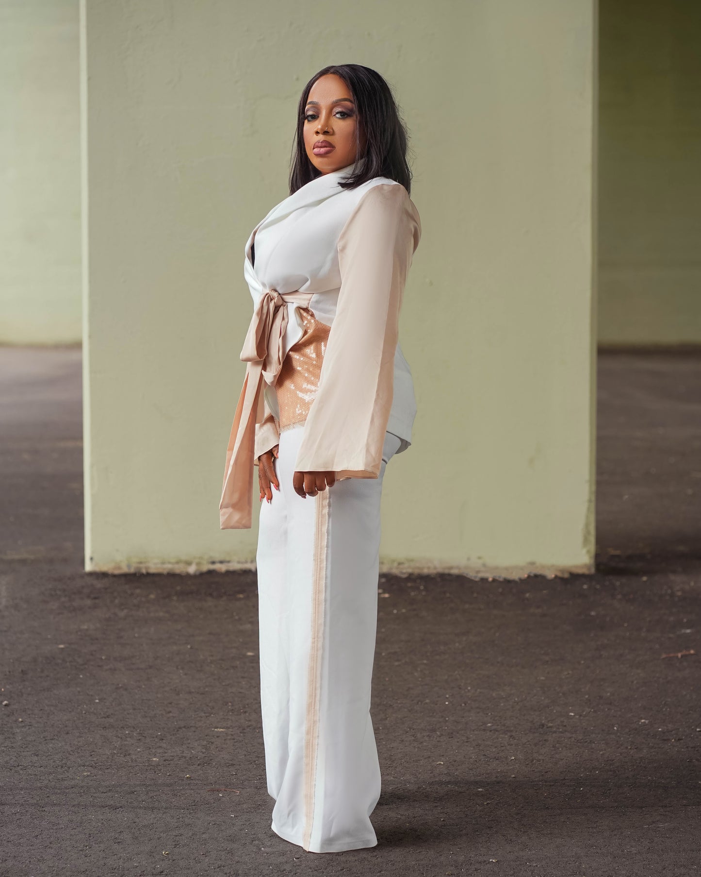 White and Peach 2 Piece Set