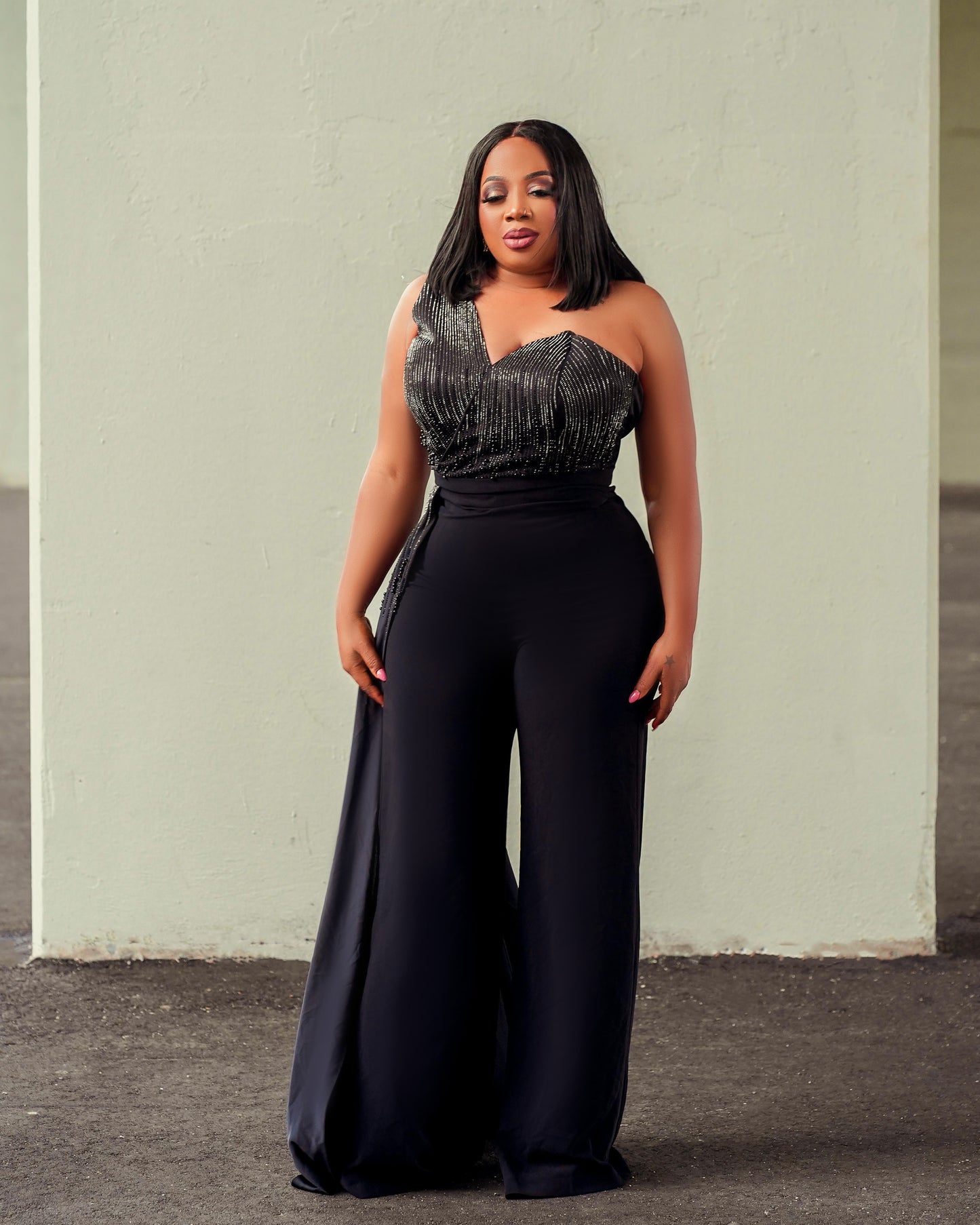 Beads Designed Black Jumpsuit