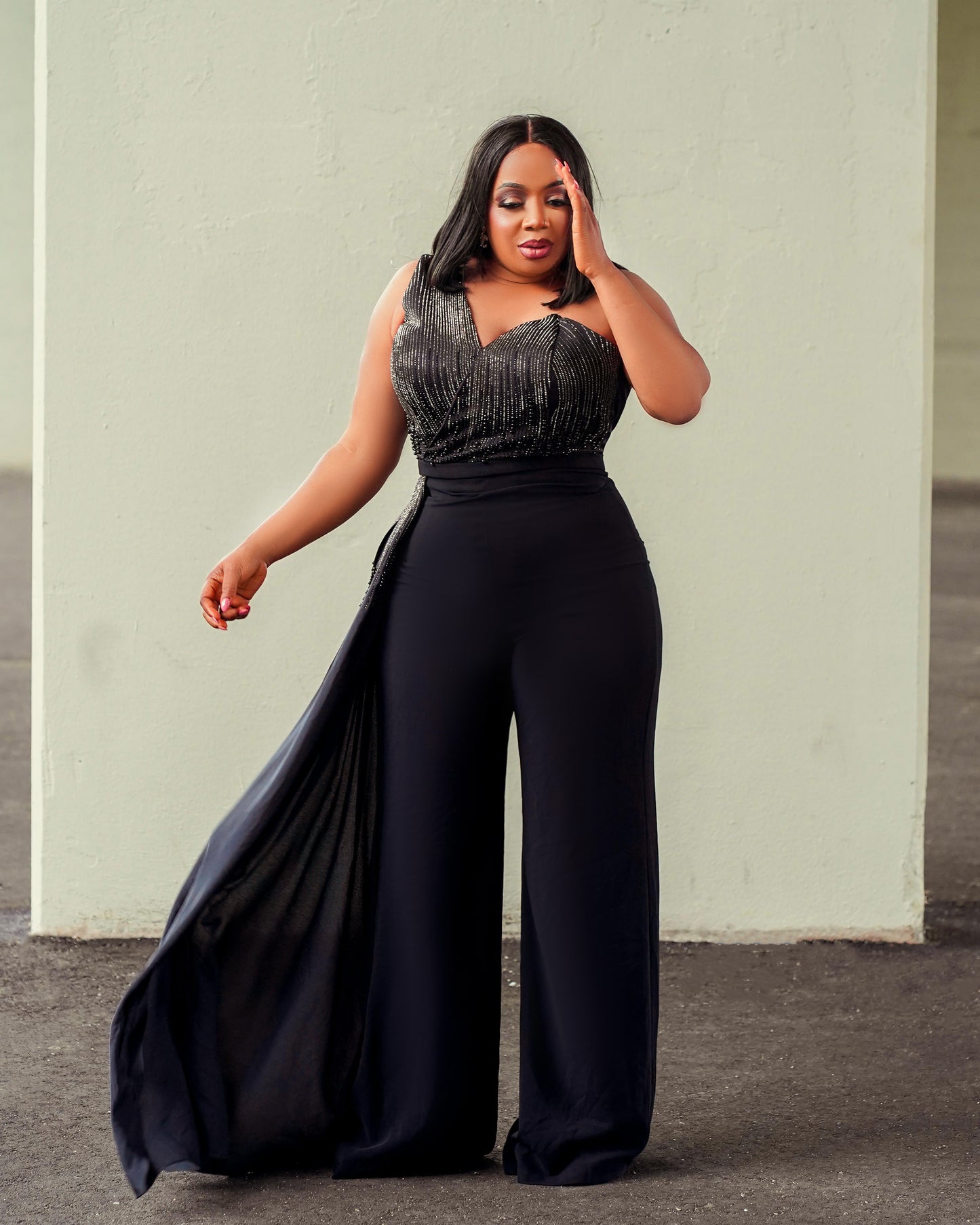 Beads Designed Black Jumpsuit