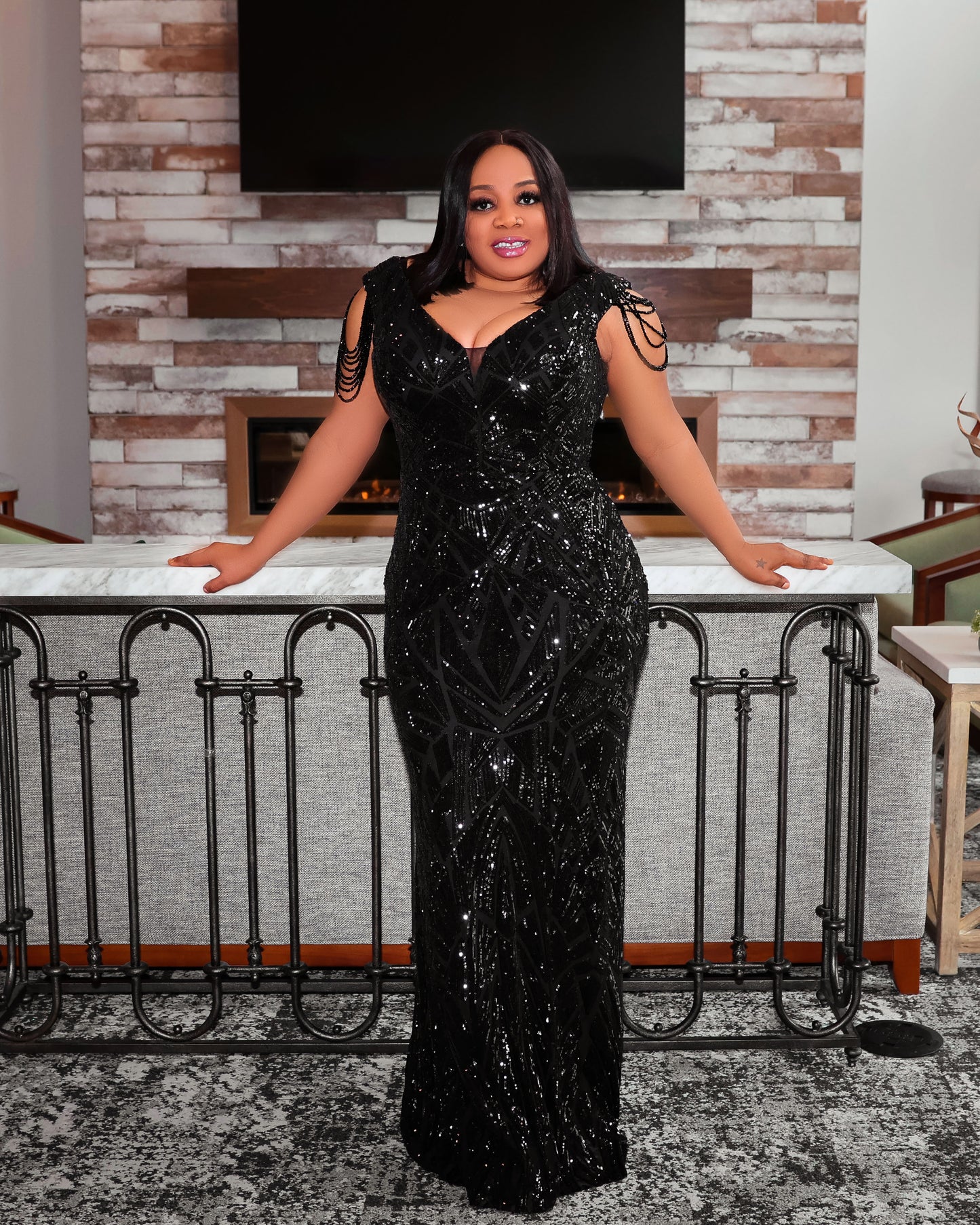 Black Night sky design Gown