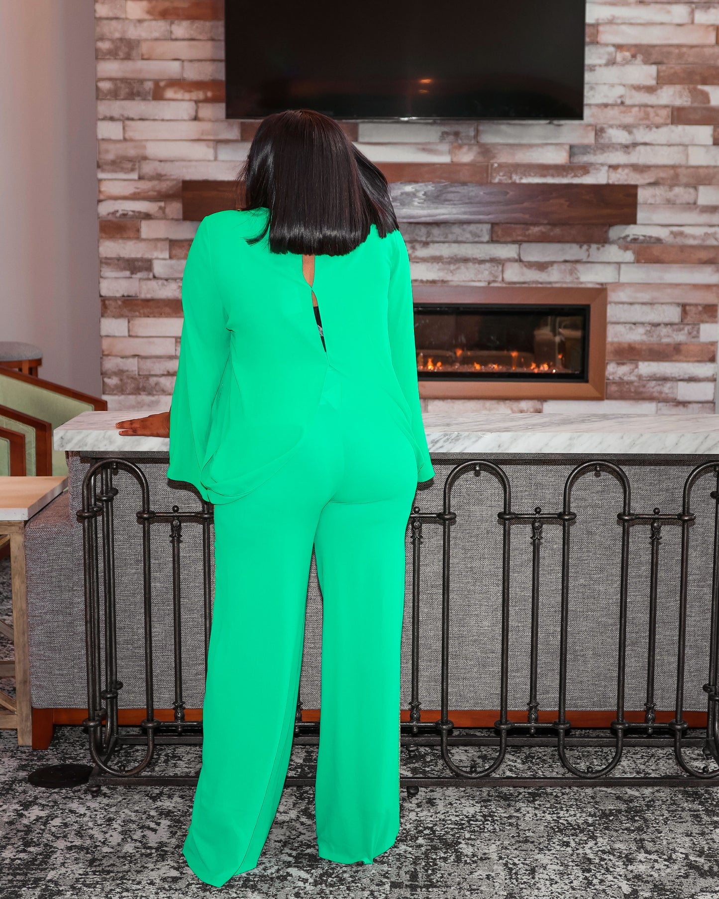 Green top-model two piece set