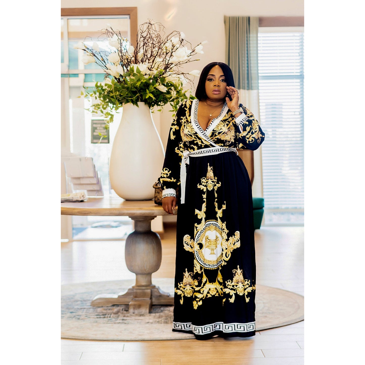UPSCALE DIVA-PEARL EMBELISHED MAXI DRESS (NEW)