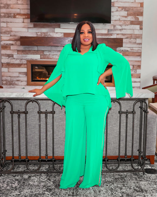 Green top-model two piece set